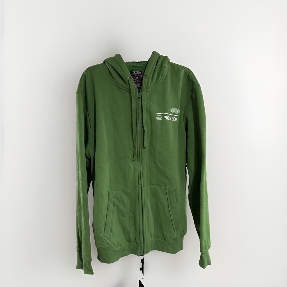 Pioneer Men's XL Green Hooded Zip Up Sweatshirt DuPont Logo RETRO Full Zip H1